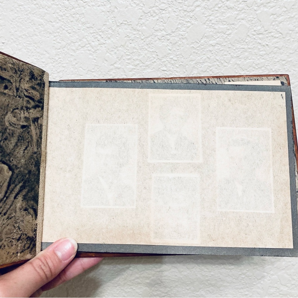 Vintage Antique hand carved wooden photo album book vellum paper - Picture 8 of 11